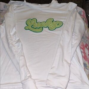 White Kids Long-Sleeve Top with Green Script Graphic